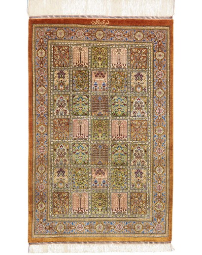 Tappeto Ghom seta Persia marrone 58x92