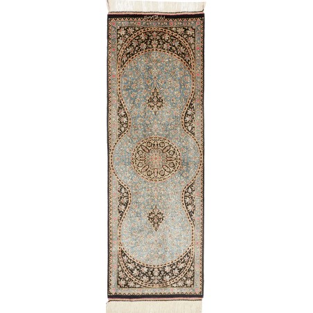 Tappeto Ghom seta Persia azzurro grigio 39x114