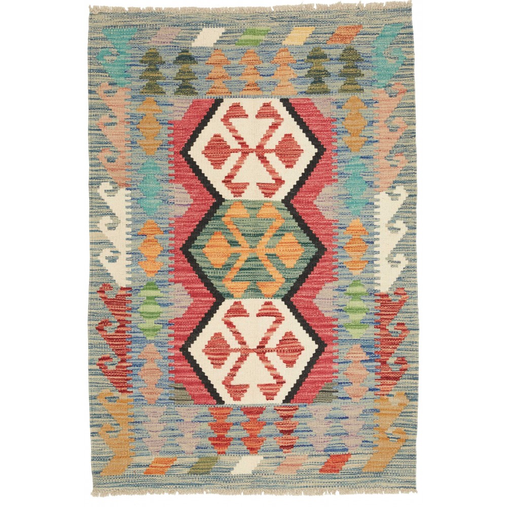 Tappeto Kilim Afghanistan marrone azzurro 83x120 Tappeto Kilim Afghanistan marrone azzurro 83x120