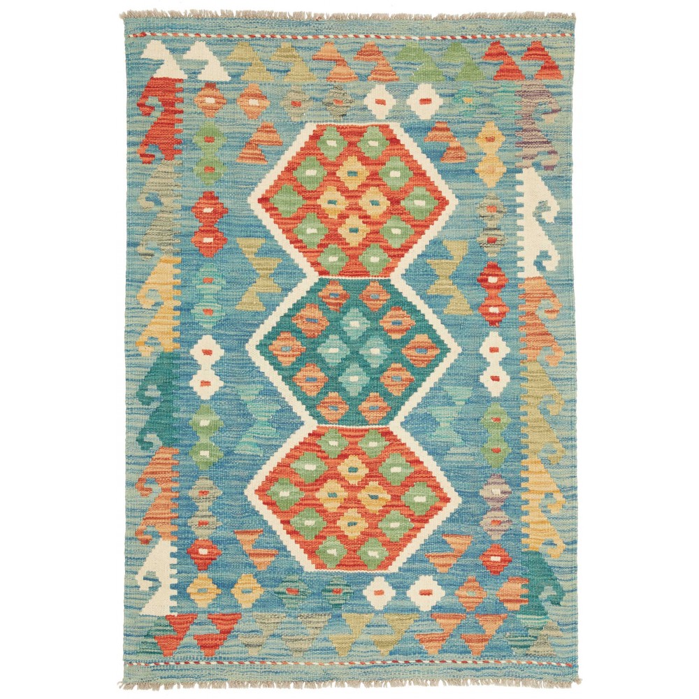 Tappeto Kilim Afghanistan azzurro verde 81x120 Tappeto Kilim Afghanistan azzurro verde 81x120