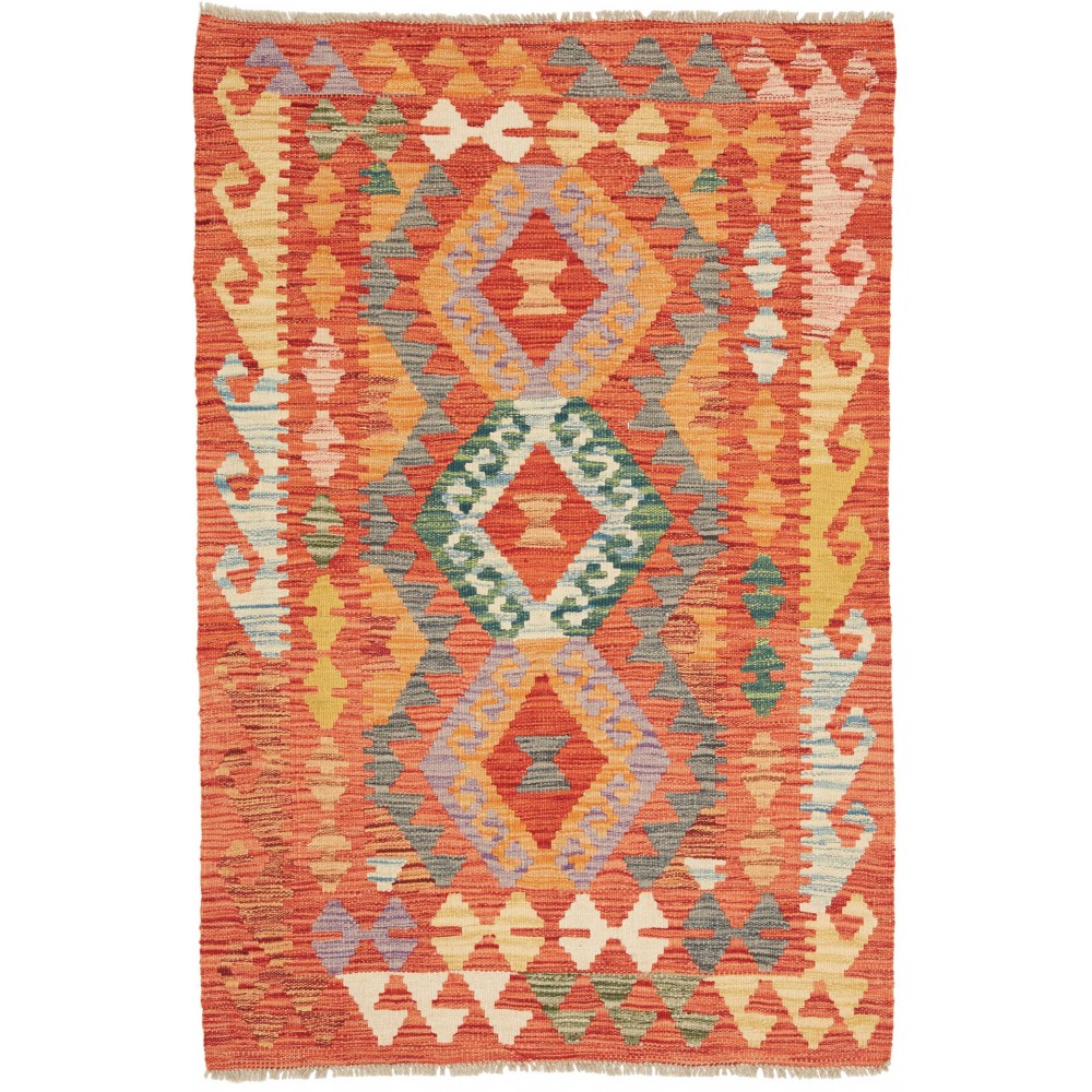 Tappeto Kilim Afghanistan arancione giallo 88x132 Tappeto Kilim Afghanistan arancione giallo 88x132