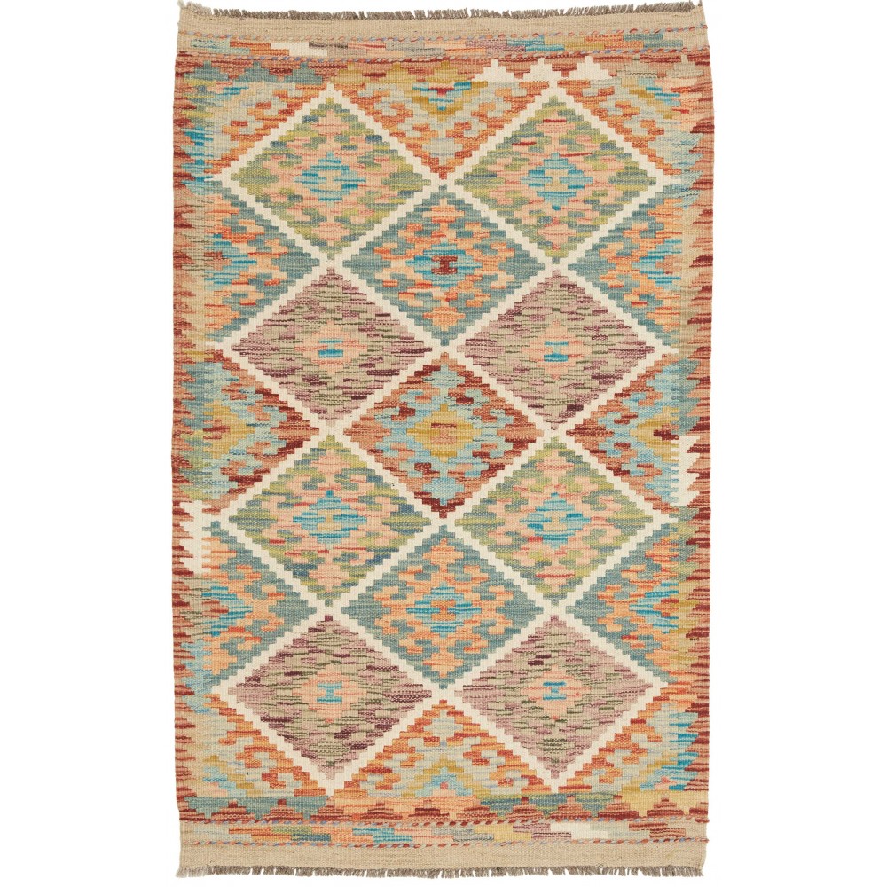 Tappeto Kilim Afghanistan marrone azzurro 80x127 Tappeto Kilim Afghanistan marrone azzurro 80x127