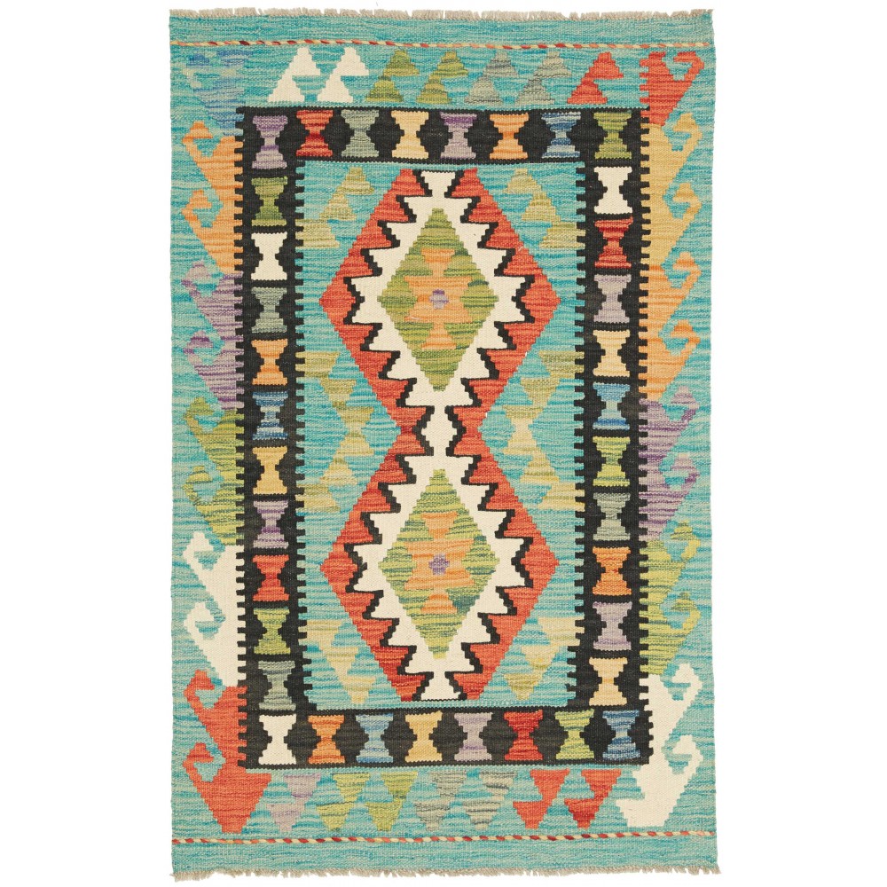 Tappeto Kilim Afghanistan azzurro marrone 78x124 Tappeto Kilim Afghanistan azzurro marrone 78x124