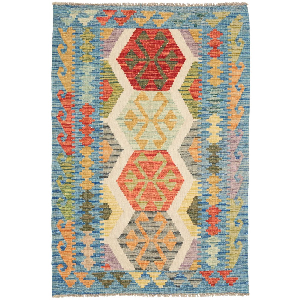 Tappeto Kilim Afghanistan marrone azzurro 84x127 Tappeto Kilim Afghanistan marrone azzurro 84x127