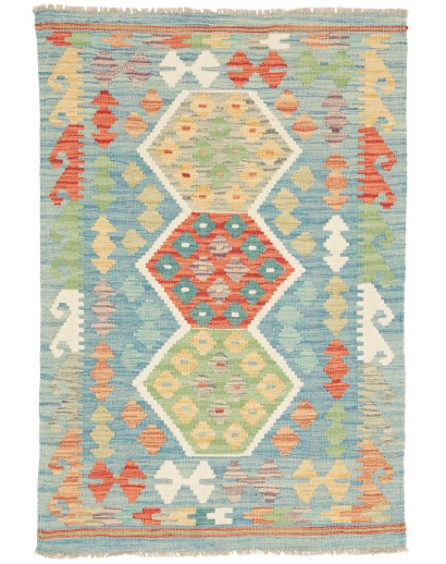 Tappeto Kilim Afghanistan azzurro bianco 79x119