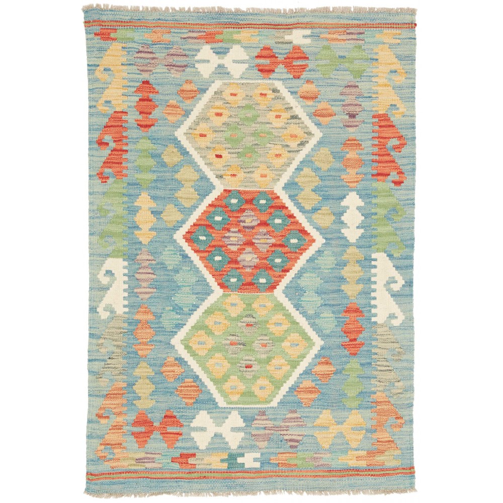 Tappeto Kilim Afghanistan azzurro bianco 79x119 Tappeto Kilim Afghanistan azzurro bianco 79x119