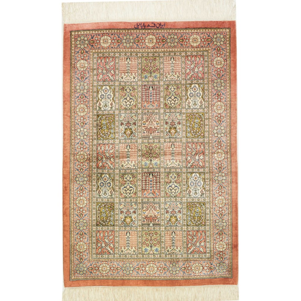 Tappeto Ghom seta Persia giallo grigio 60x86