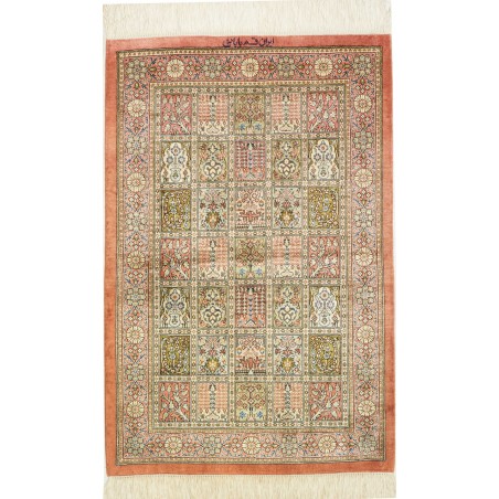 Tappeto Ghom seta Persia giallo grigio 60x86