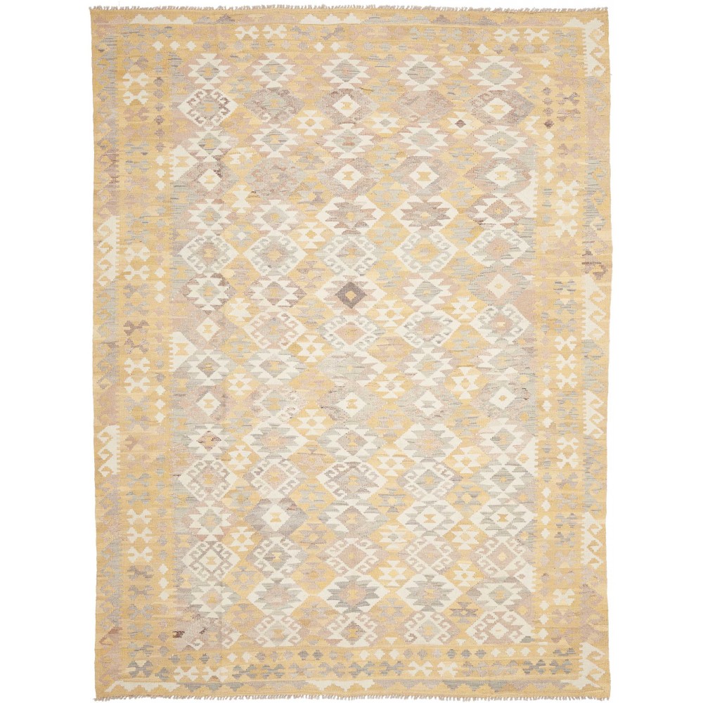 Tappeto Kilim Afghanistan giallo marrone 220x297 Tappeto Kilim Afghanistan giallo marrone 220x297