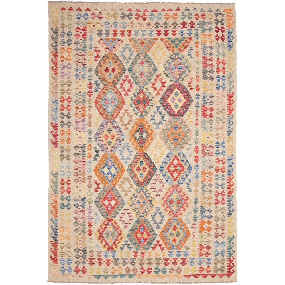 Tappeto Kilim Afghanistan marrone rosso 203x296 Tappeto Kilim Afghanistan marrone rosso 203x296