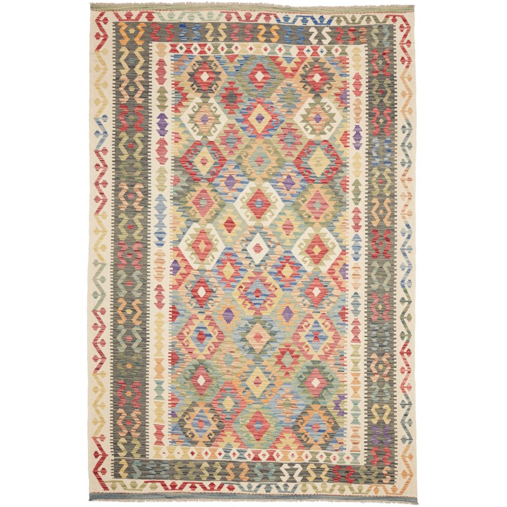Tappeto Kilim Afghanistan marrone giallo 200x302 Tappeto Kilim Afghanistan marrone giallo 200x302