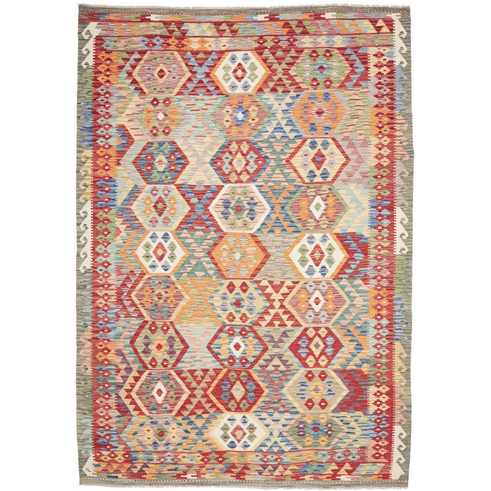 Tappeto Kilim Afghanistan marrone azzurro 207x292 Tappeto Kilim Afghanistan marrone azzurro 207x292