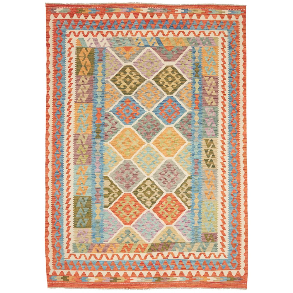 Tappeto Kilim Afghanistan marrone azzurro 200x285 Tappeto Kilim Afghanistan marrone azzurro 200x285