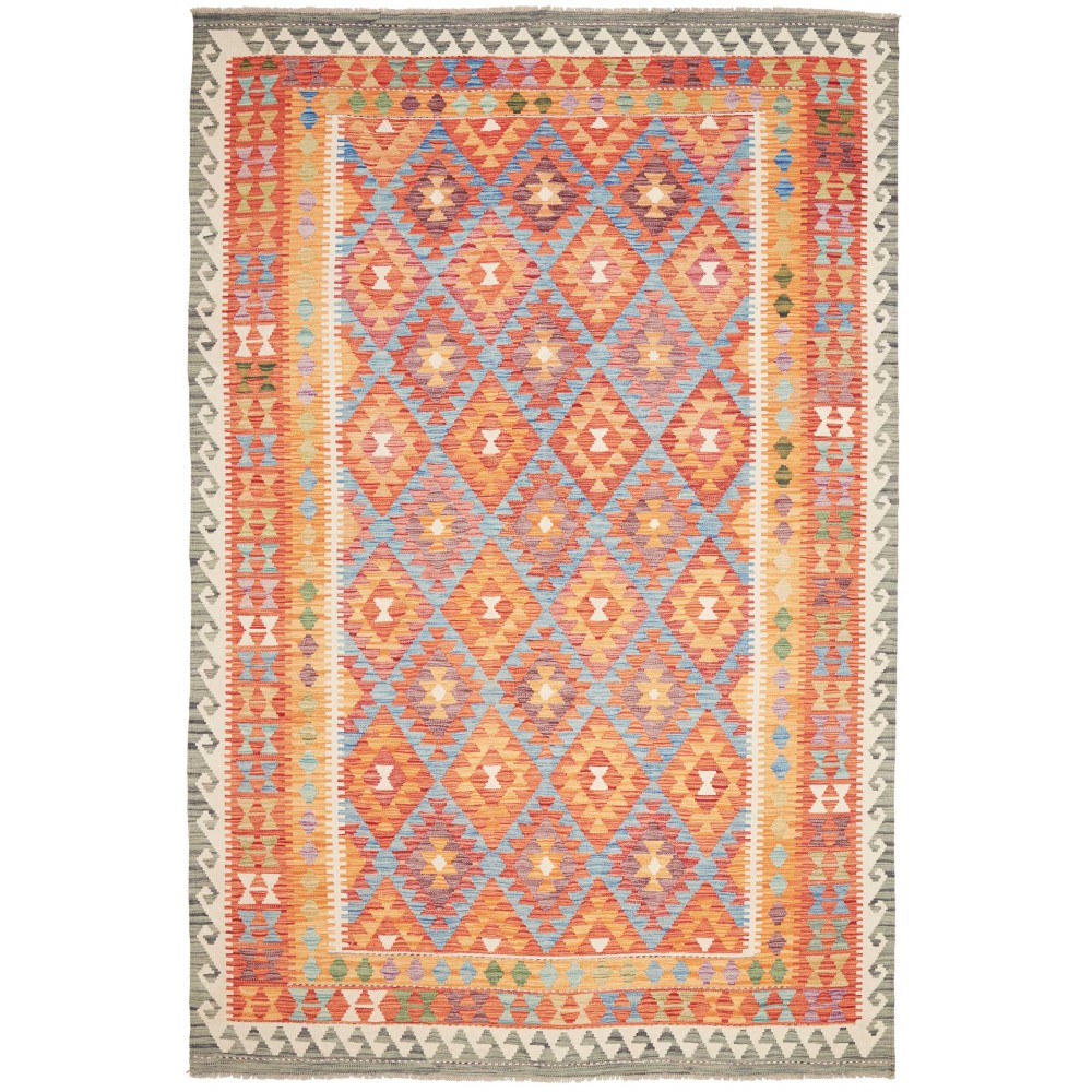 Tappeto Kilim Afghanistan marrone arancione 199x299 Tappeto Kilim Afghanistan marrone arancione 199x299