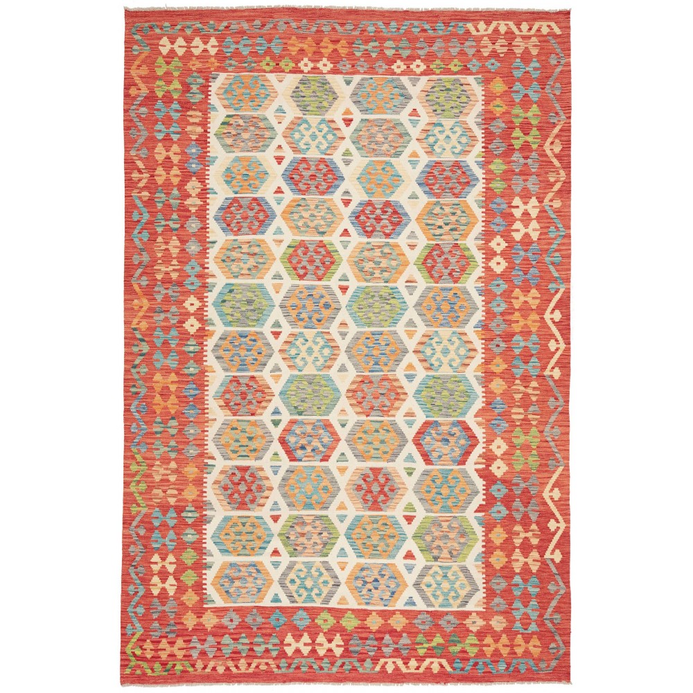 Tappeto Kilim Afghanistan marrone azzurro 202x308