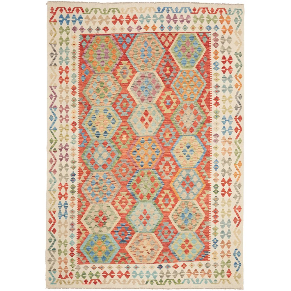 Tappeto Kilim Afghanistan marrone azzurro 205x299