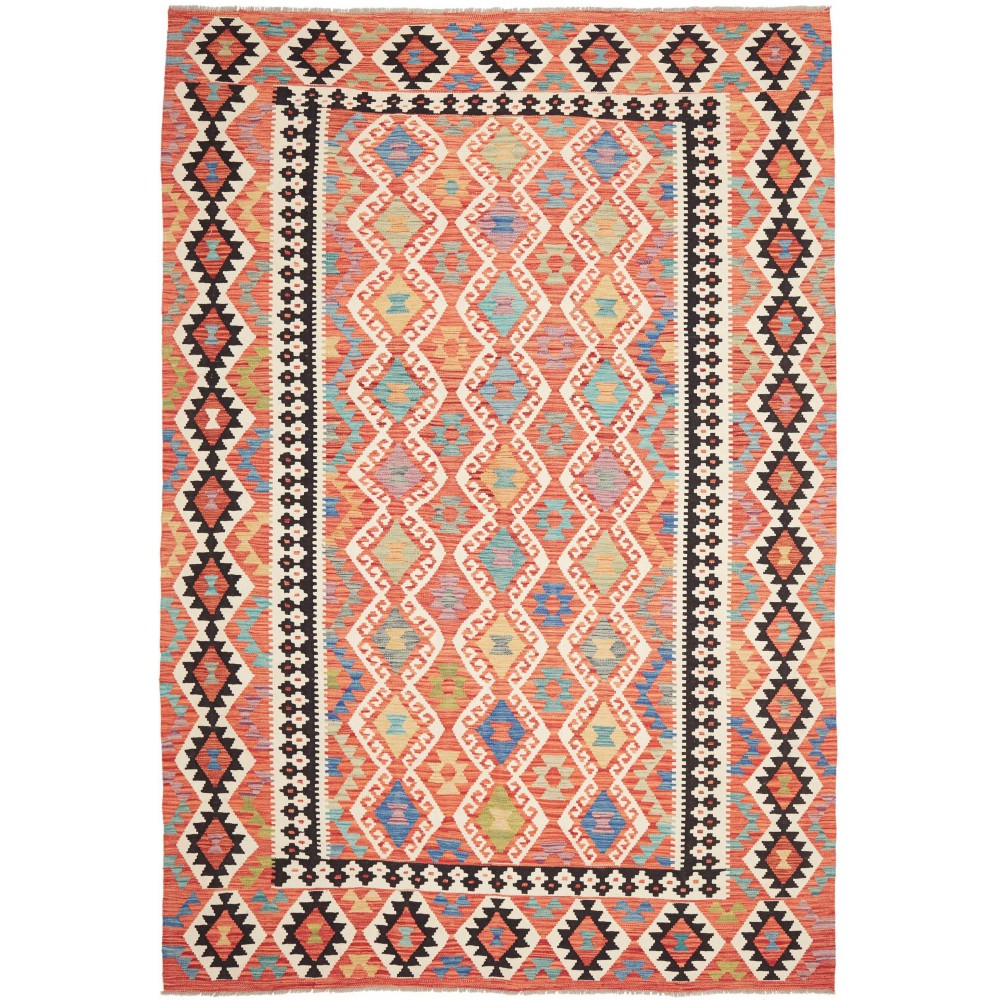 Tappeto Kilim Afghanistan arancione bianco 206x298 Tappeto Kilim Afghanistan arancione bianco 206x298