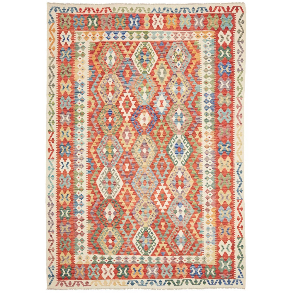 Tappeto Kilim Afghanistan marrone azzurro 208x299 Tappeto Kilim Afghanistan marrone azzurro 208x299