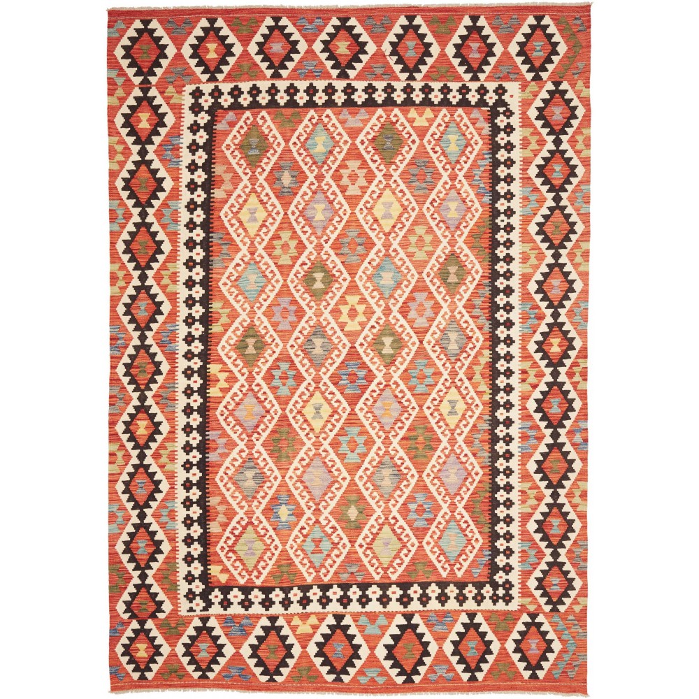 Tappeto Kilim Afghanistan arancione bianco 210x297 Tappeto Kilim Afghanistan arancione bianco 210x297
