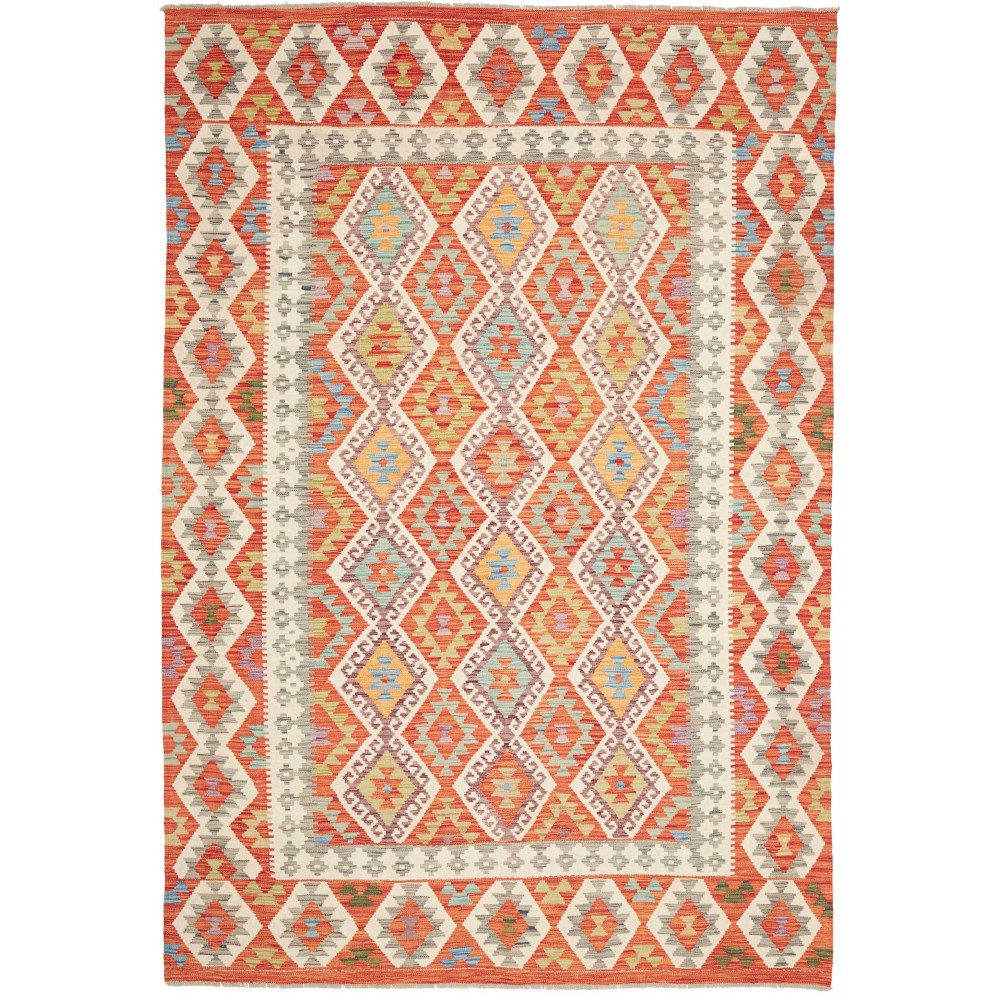 Tappeto Kilim Afghanistan marrone bianco 202x296 Tappeto Kilim Afghanistan marrone bianco 202x296