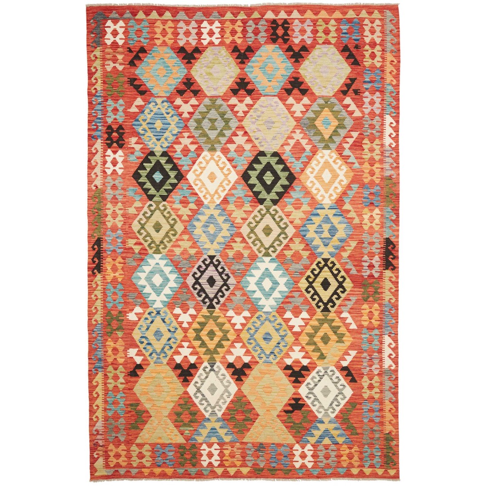 Tappeto Kilim Afghanistan arancione grigio 199x302 Tappeto Kilim Afghanistan arancione grigio 199x302