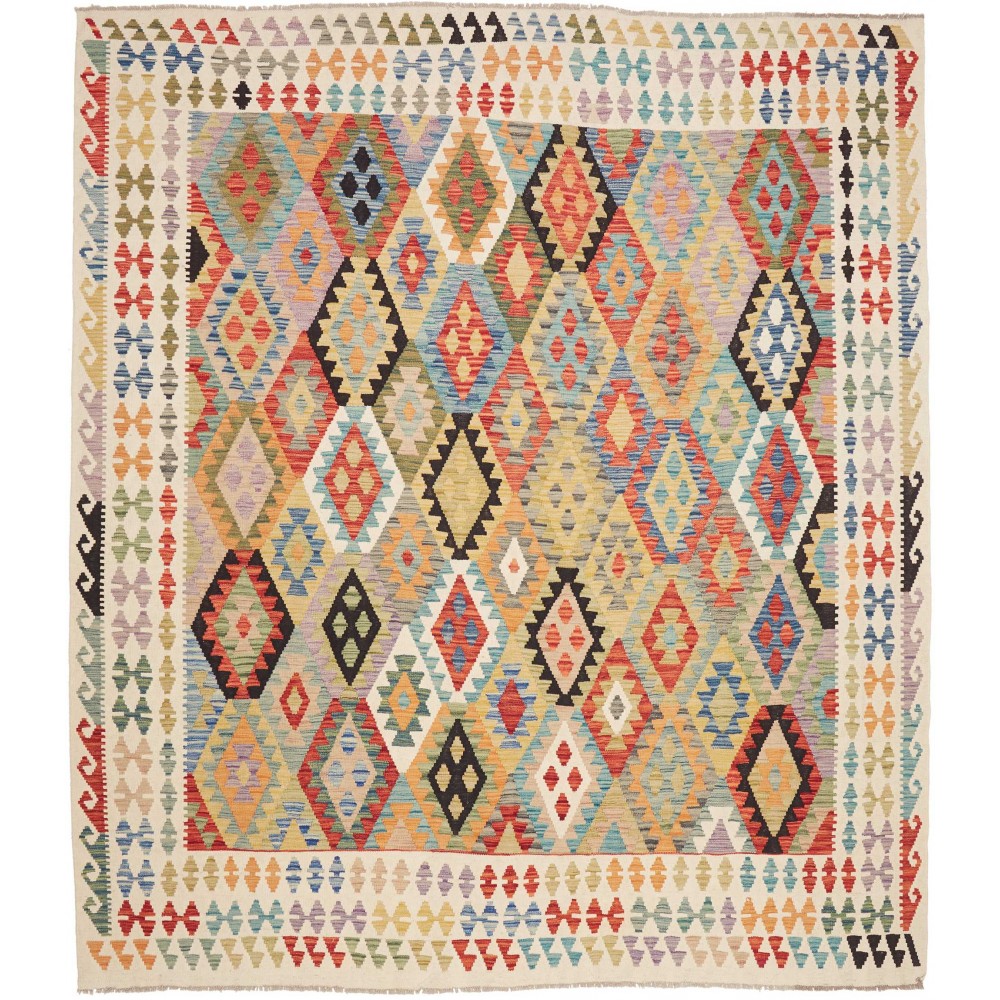 Tappeto Kilim Afghanistan marrone giallo 258x294 Tappeto Kilim Afghanistan marrone giallo 258x294