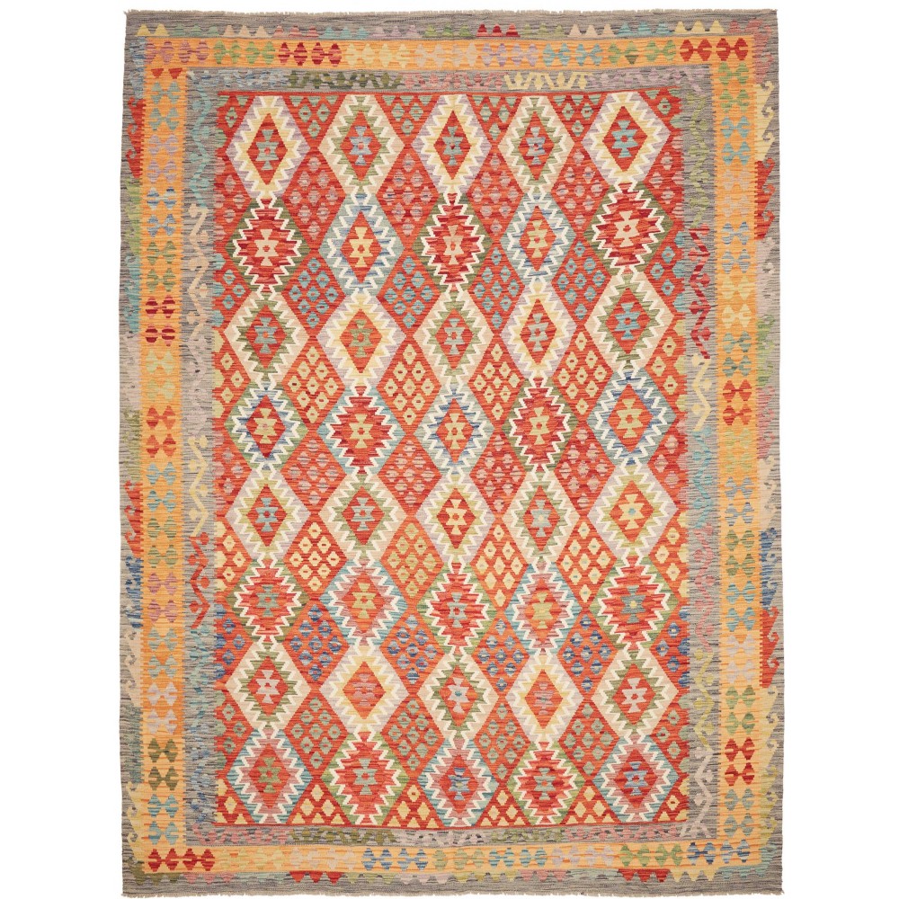 Tappeto Kilim Afghanistan marrone bianco 257x344 Tappeto Kilim Afghanistan marrone bianco 257x344
