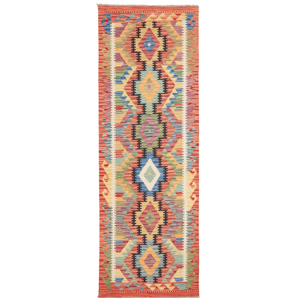 Tappeto Kilim Afghanistan marrone bianco 85x244 Tappeto Kilim Afghanistan marrone bianco 85x244