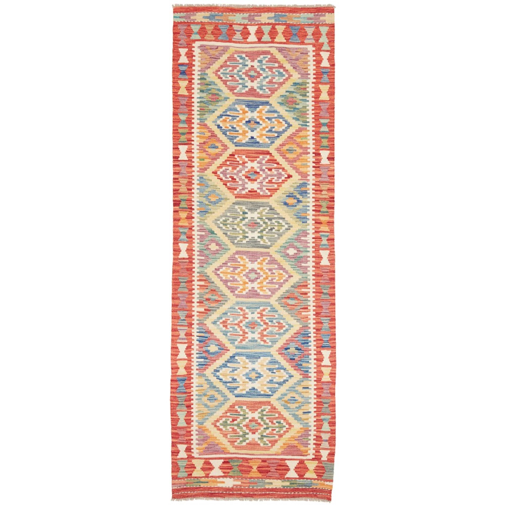 Tappeto Kilim Afghanistan marrone bianco 79x244 Tappeto Kilim Afghanistan marrone bianco 79x244