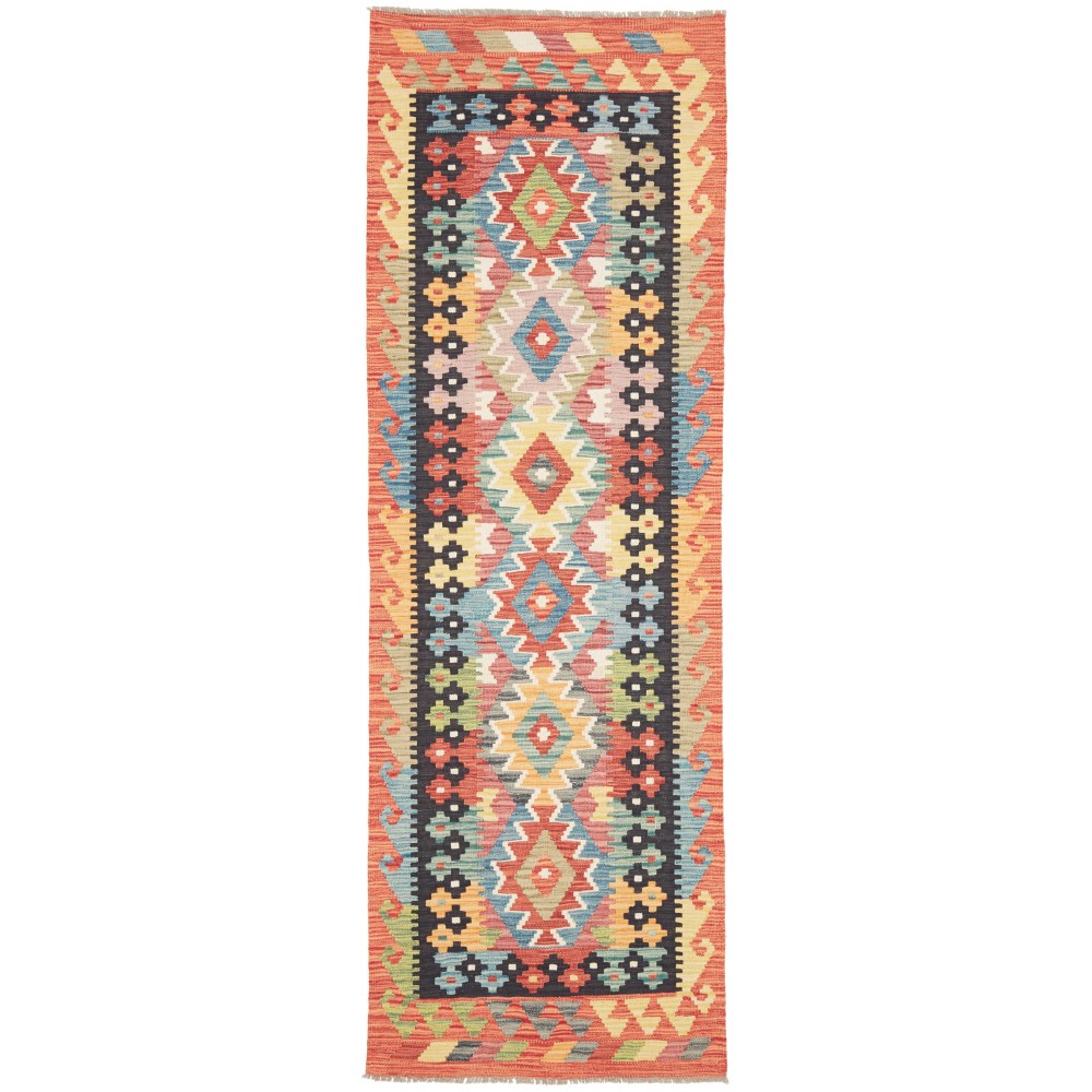 Tappeto Kilim Afghanistan marrone azzurro 80x245 Tappeto Kilim Afghanistan marrone azzurro 80x245