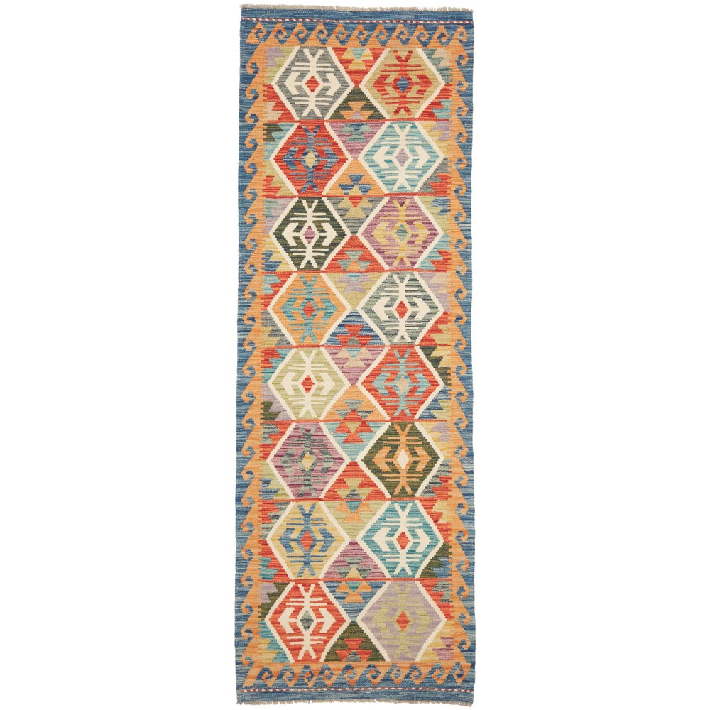 Tappeto Kilim Afghanistan marrone azzurro 84x247 Tappeto Kilim Afghanistan marrone azzurro 84x247