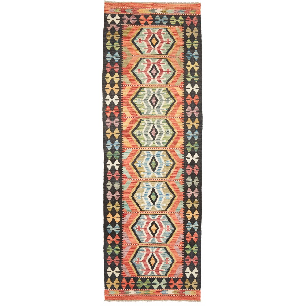 Tappeto Kilim Afghanistan marrone bianco 84x250 Tappeto Kilim Afghanistan marrone bianco 84x250