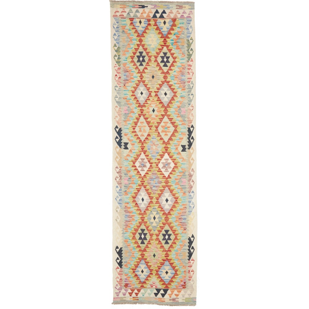 Tappeto Kilim Afghanistan beige bianco 83x295 Tappeto Kilim Afghanistan beige bianco 83x295