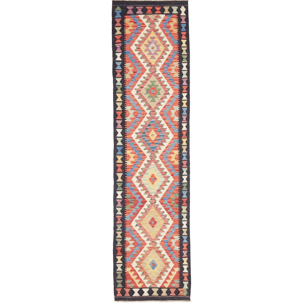 Tappeto Kilim Afghanistan marrone grigio 76x294 Tappeto Kilim Afghanistan marrone grigio 76x294