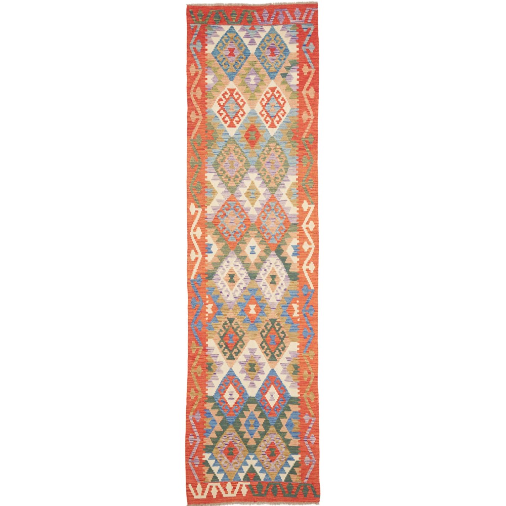 Tappeto Kilim Afghanistan marrone azzurro 79x311 Tappeto Kilim Afghanistan marrone azzurro 79x311