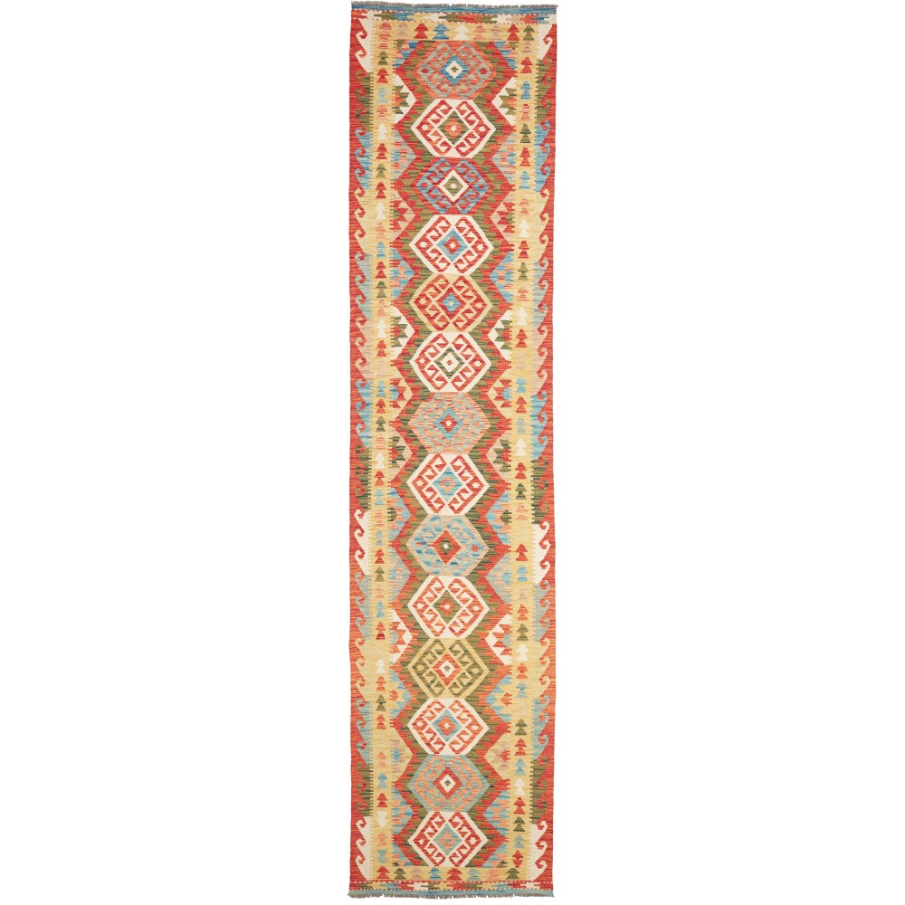 Tappeto Kilim Afghanistan marrone bianco 84x389 Tappeto Kilim Afghanistan marrone bianco 84x389
