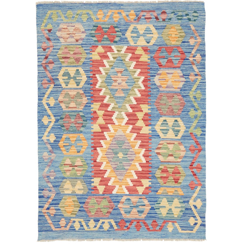 Tappeto Kilim Afghanistan azzurro marrone 102x144 Tappeto Kilim Afghanistan azzurro marrone 102x144