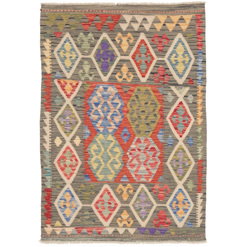 Tappeto Kilim Afghanistan marrone bianco 101x146 Tappeto Kilim Afghanistan marrone bianco 101x146