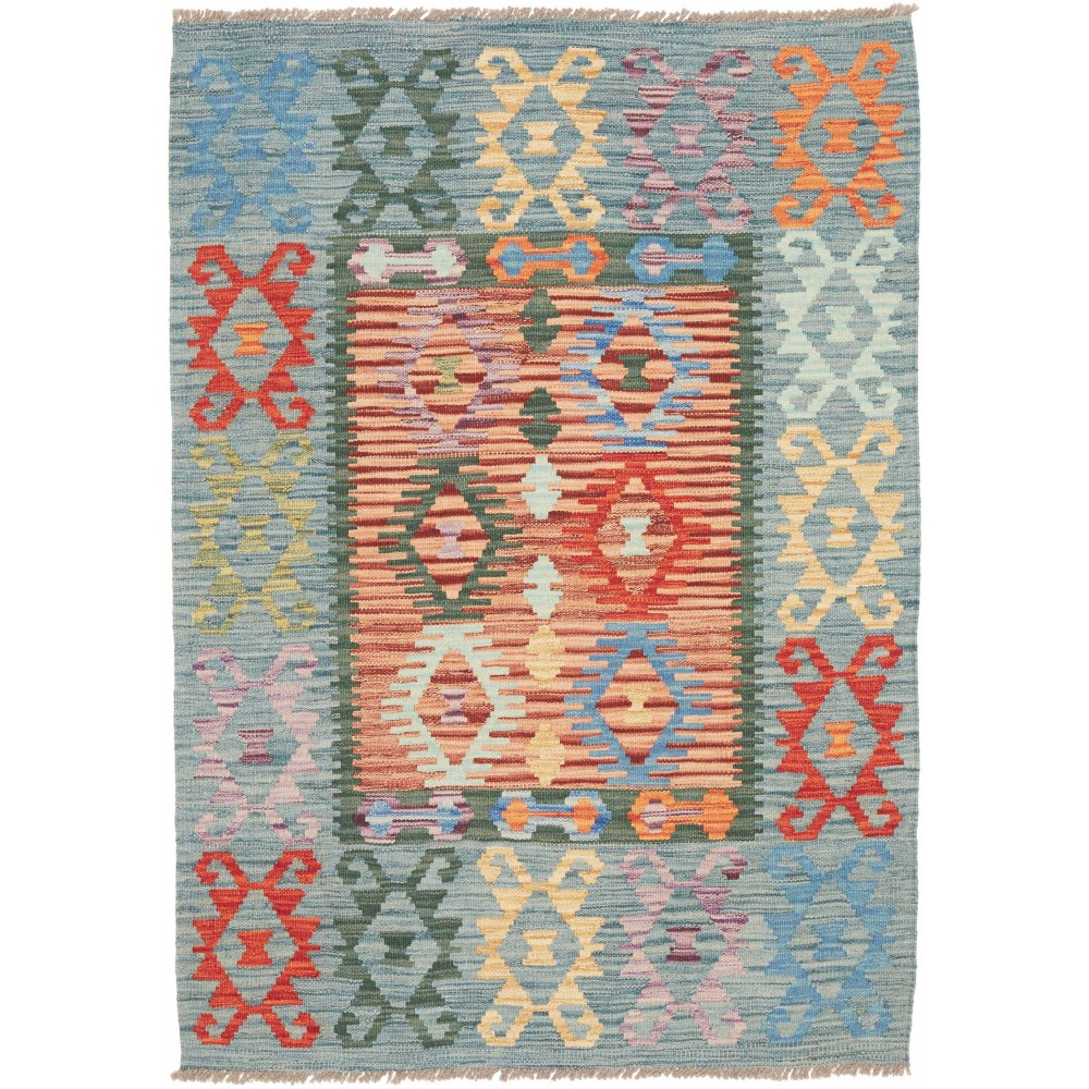 Tappeto Kilim Afghanistan azzurro marrone 104x148 Tappeto Kilim Afghanistan azzurro marrone 104x148