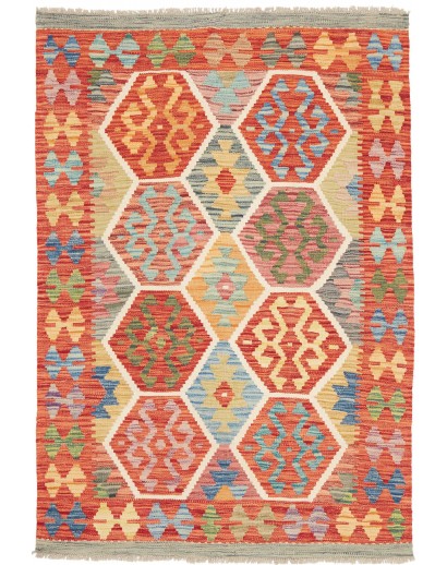 Tappeto Kilim Afghanistan arancione marrone 106x154