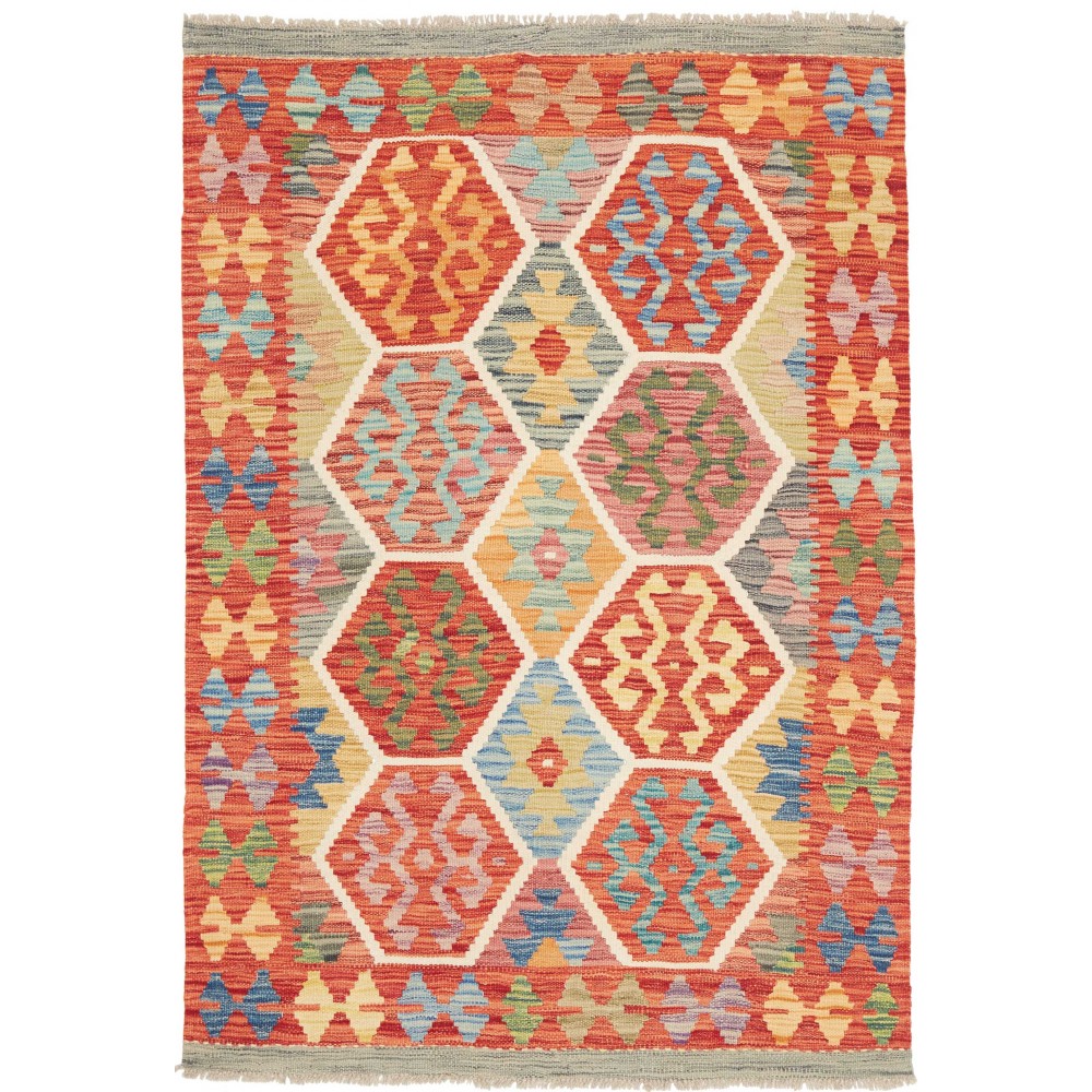Tappeto Kilim Afghanistan arancione marrone 106x154 Tappeto Kilim Afghanistan arancione marrone 106x154