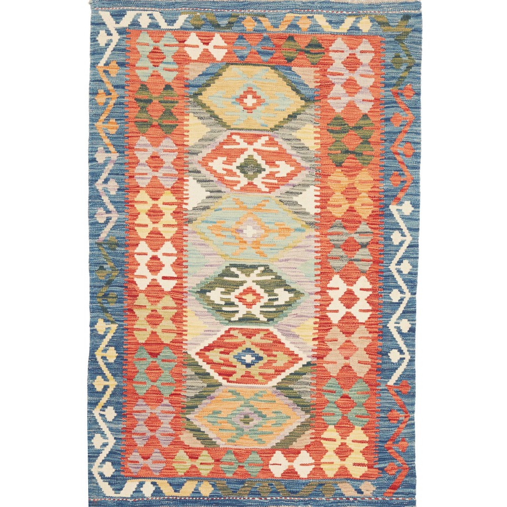 Tappeto Kilim Afghanistan marrone azzurro 100x150 Tappeto Kilim Afghanistan marrone azzurro 100x150