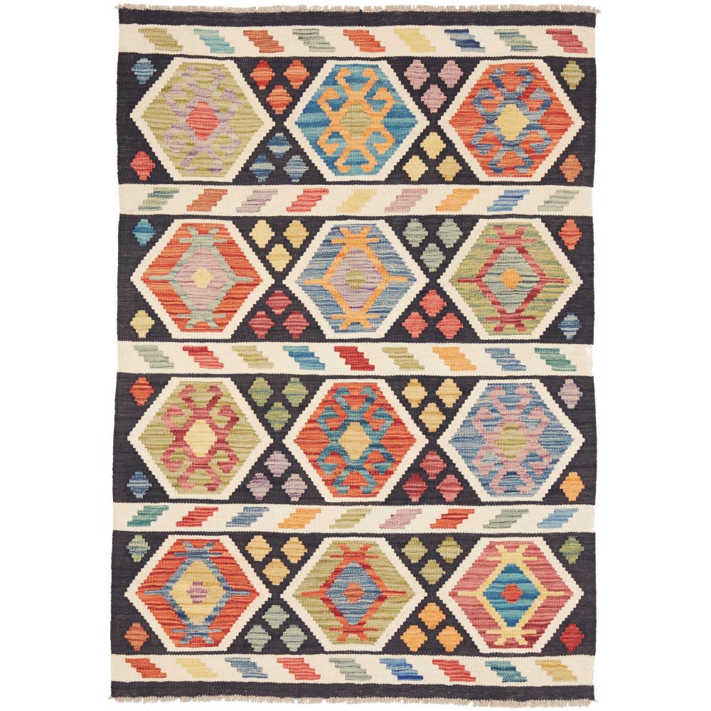 Tappeto Kilim Afghanistan marrone grigio 103x147 Tappeto Kilim Afghanistan marrone grigio 103x147