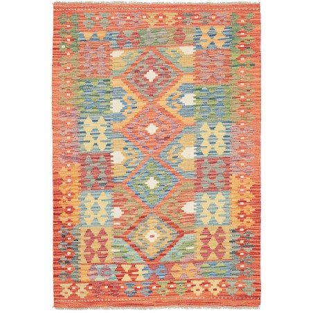 Tappeto Kilim Afghanistan marrone azzurro 106x153