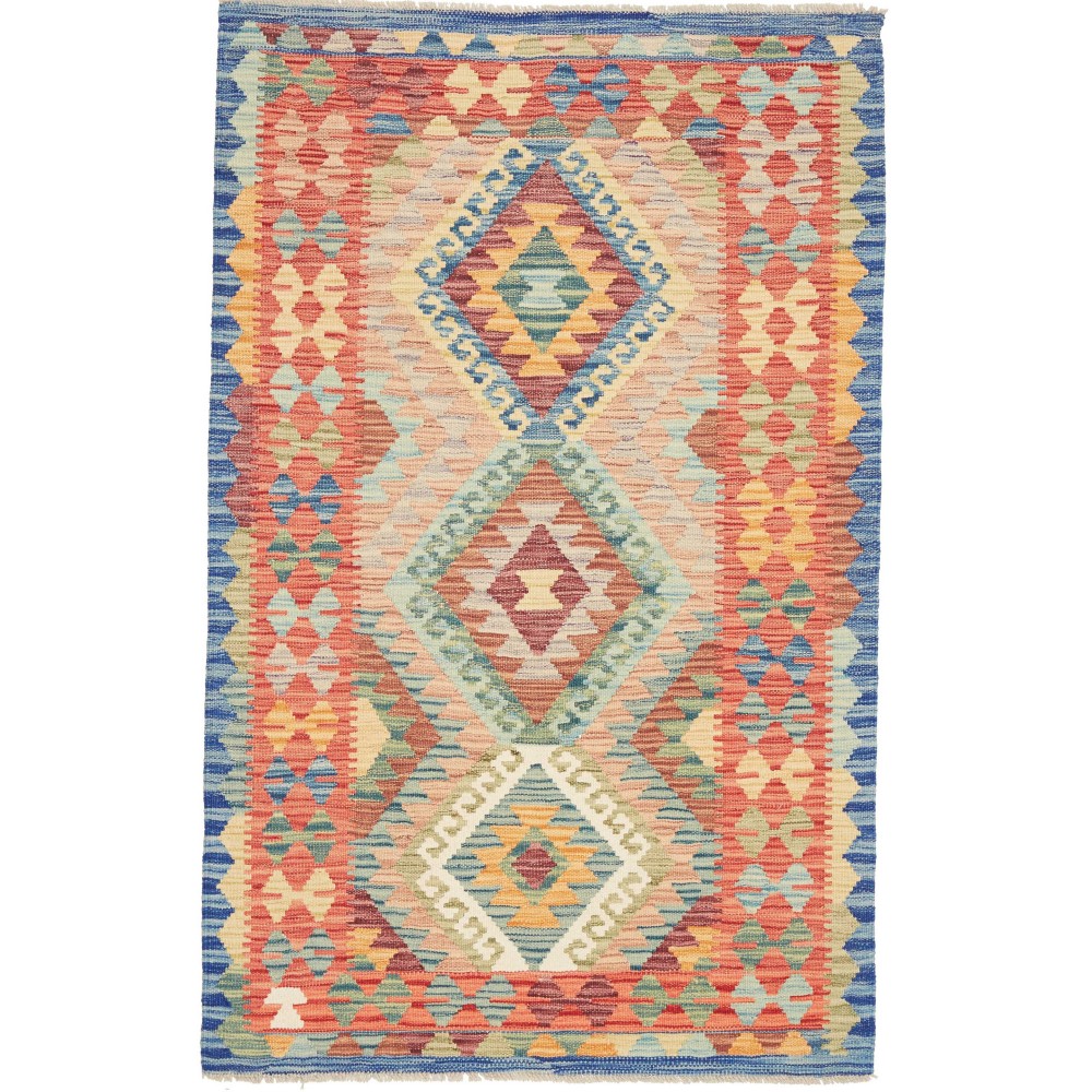Tappeto Kilim Afghanistan marrone blu 101x159 Tappeto Kilim Afghanistan marrone blu 101x159