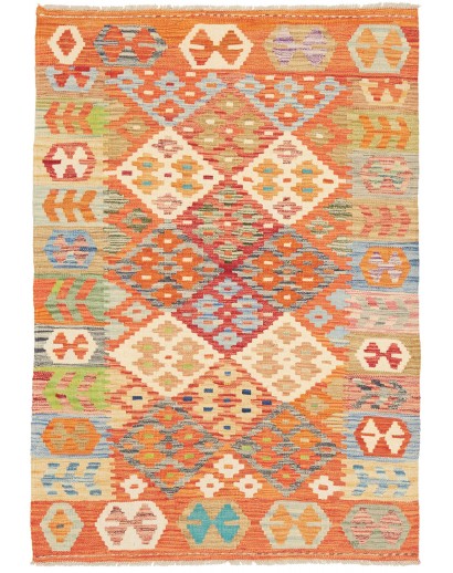 Tappeto Kilim Afghanistan arancione marrone 102x148