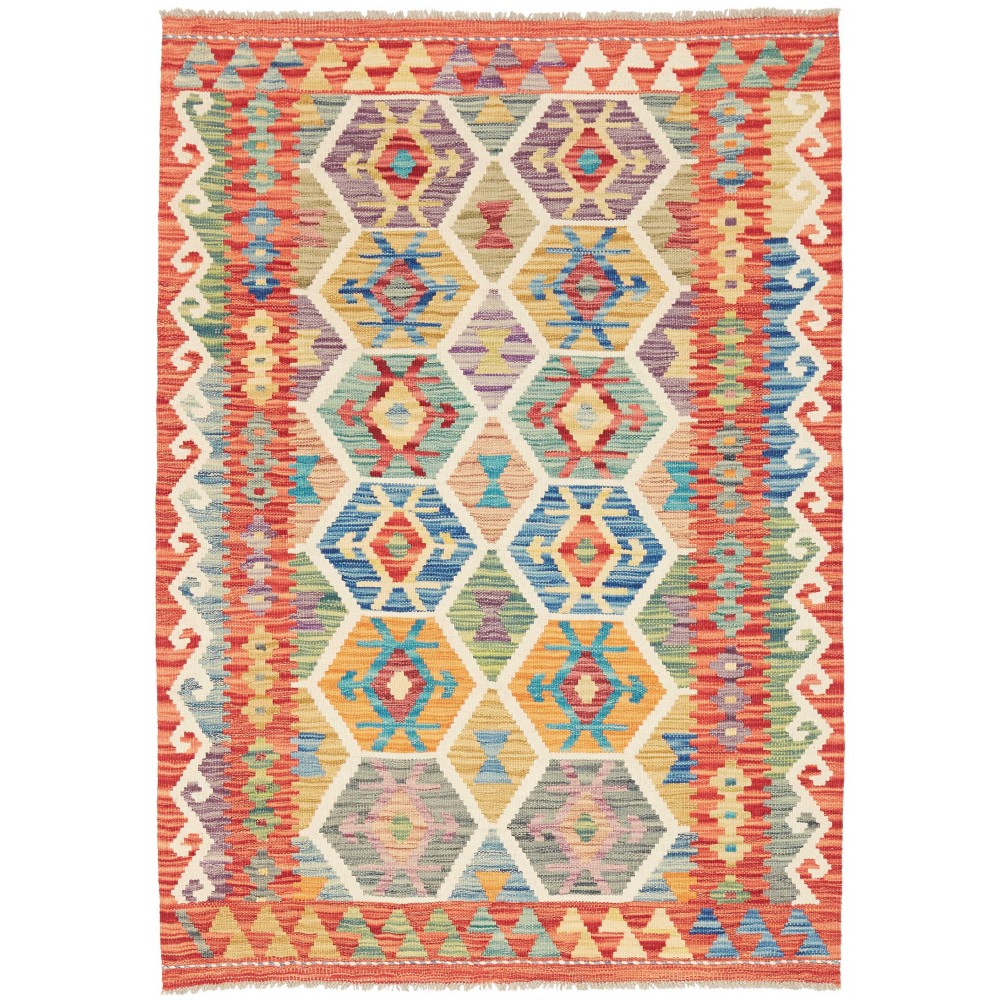 Tappeto Kilim Afghanistan marrone azzurro 103x145 Tappeto Kilim Afghanistan marrone azzurro 103x145