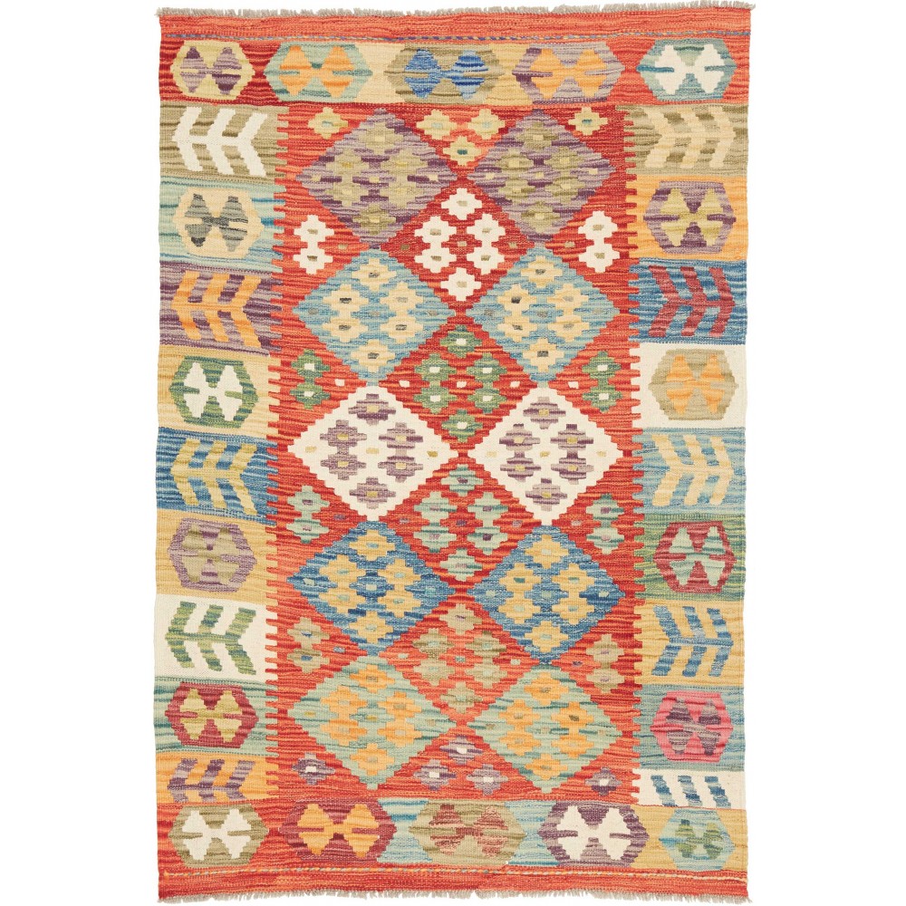 Tappeto Kilim Afghanistan marrone bianco 100x151 Tappeto Kilim Afghanistan marrone bianco 100x151