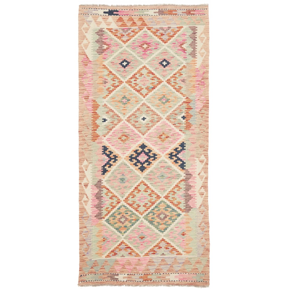 Tappeto Kilim Afghanistan giallo azzurro 98x208 Tappeto Kilim Afghanistan giallo azzurro 98x208