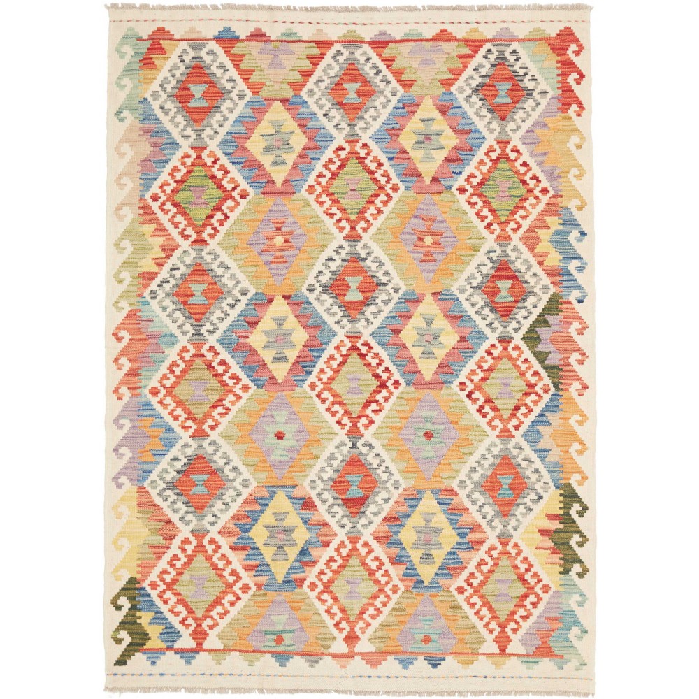 Tappeto Kilim Afghanistan beige giallo 127x176 Tappeto Kilim Afghanistan beige giallo 127x176